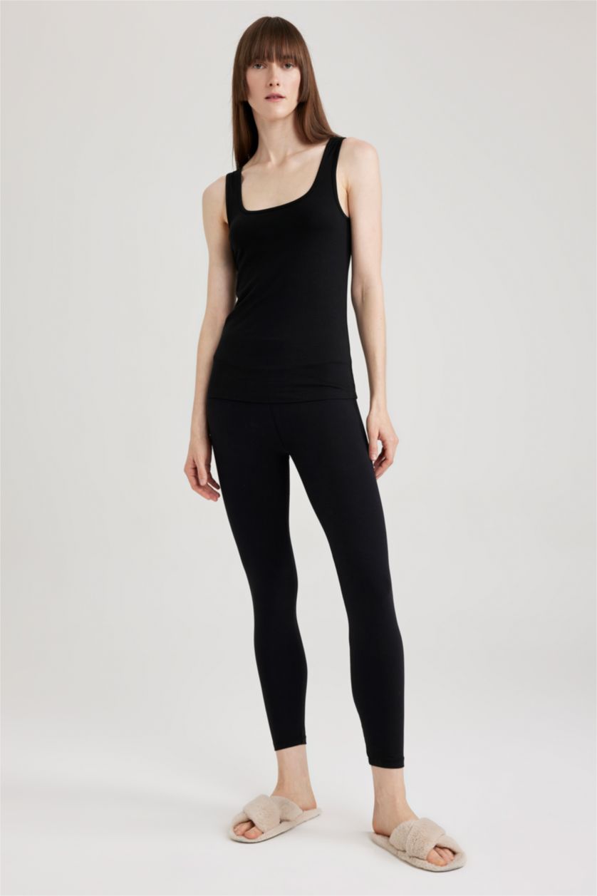 Kadın Siyah Fall in Love Regular Fit Pamuklu Basic Düz Siyah İç Atlet