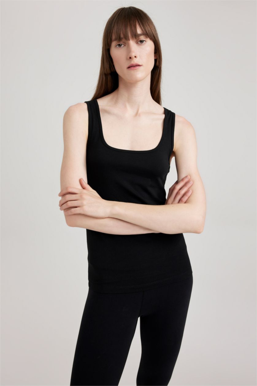 Kadın Siyah Fall in Love Regular Fit Pamuklu Basic Düz Siyah İç Atlet