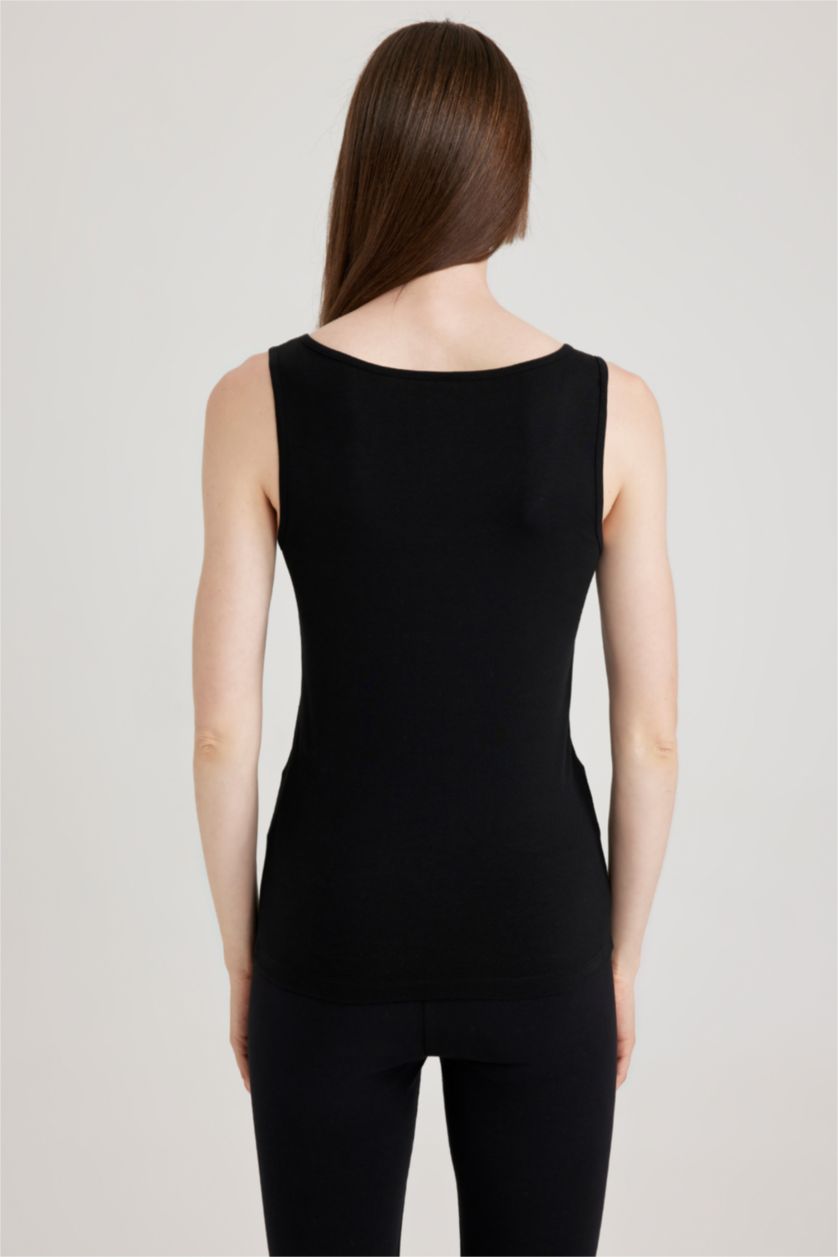 Kadın Siyah Fall in Love Regular Fit Pamuklu Basic Düz Siyah İç Atlet