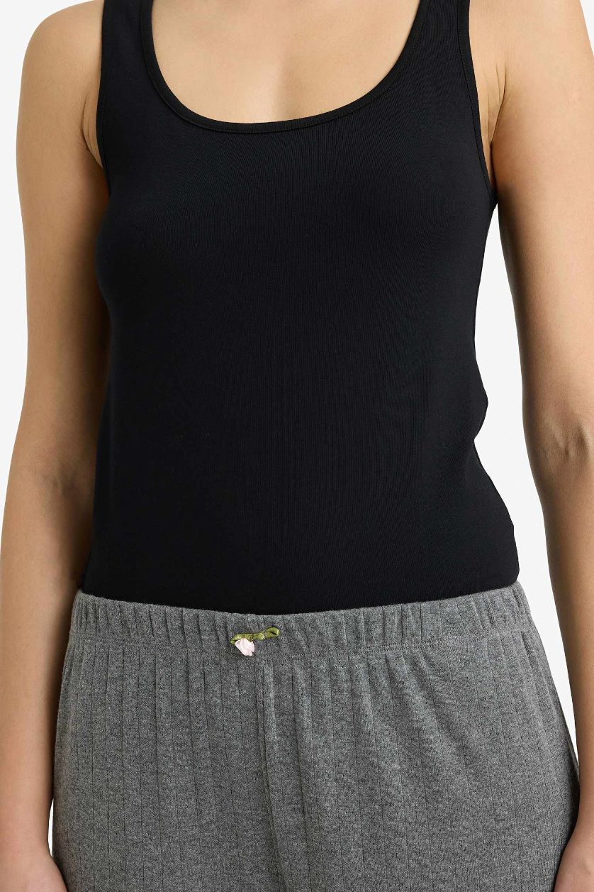 WOMAN Black Regular Fit Cotton Tank Top