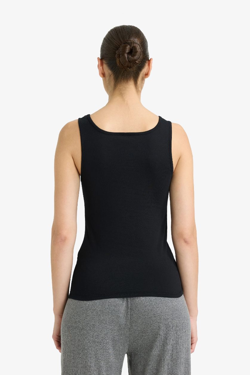 WOMAN Black Regular Fit Cotton Tank Top