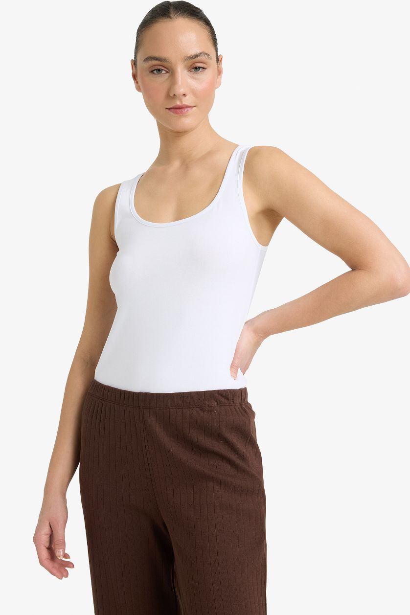 WOMAN White Regular Fit Cotton Tank Top