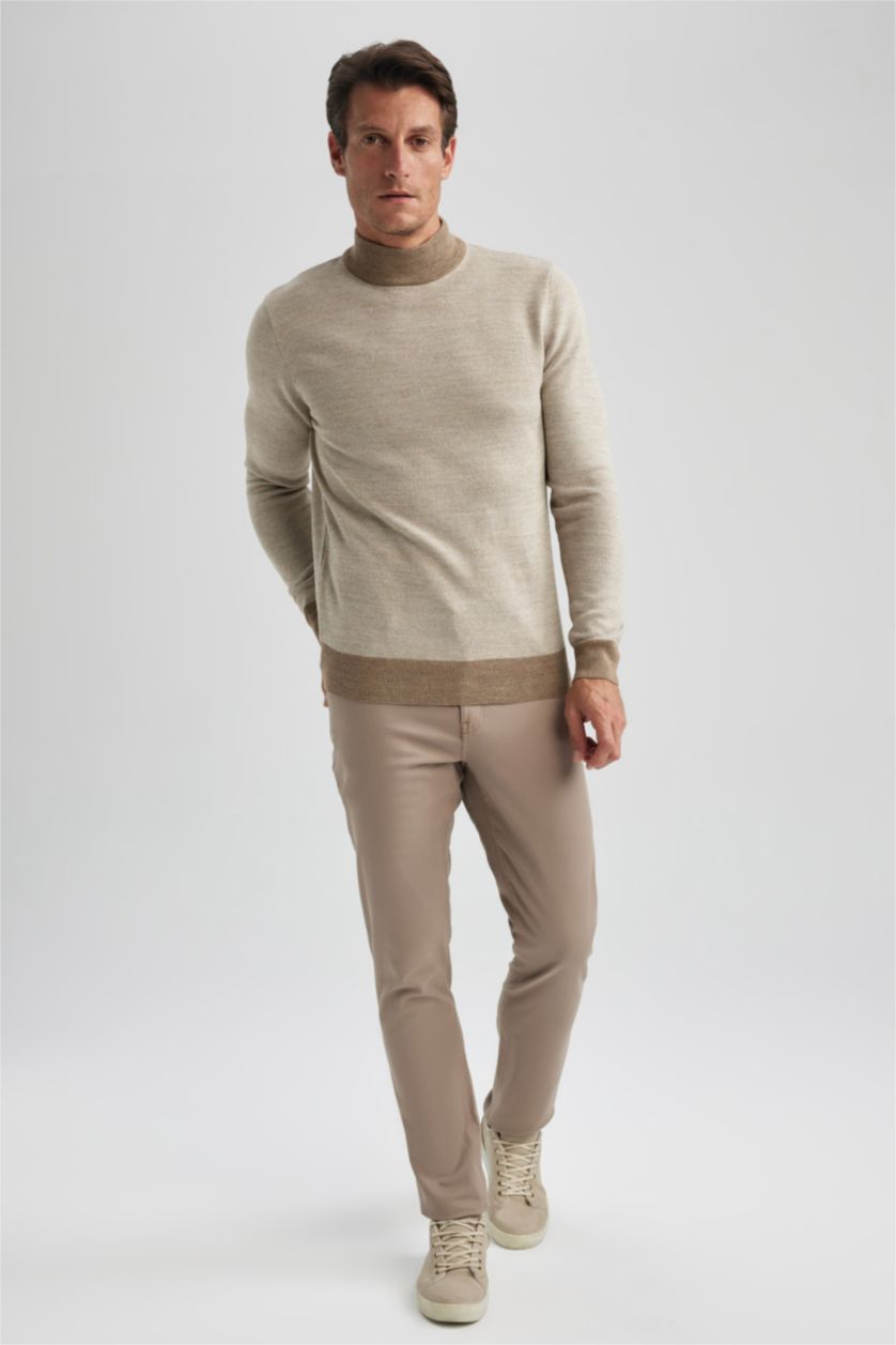 رجالي ميلانج بيج فاتح بلوفر تريكو بقصة عادية هاي كول