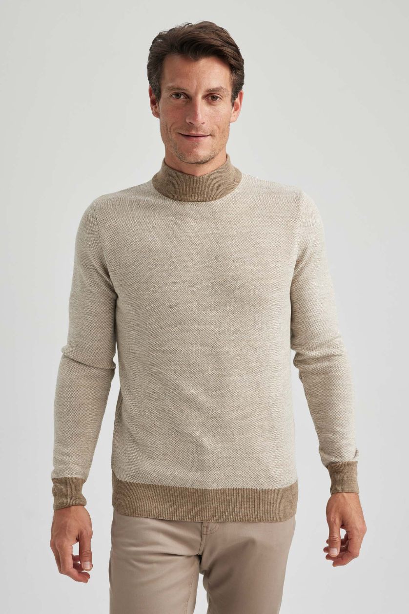 رجالي ميلانج بيج فاتح بلوفر تريكو بقصة عادية هاي كول