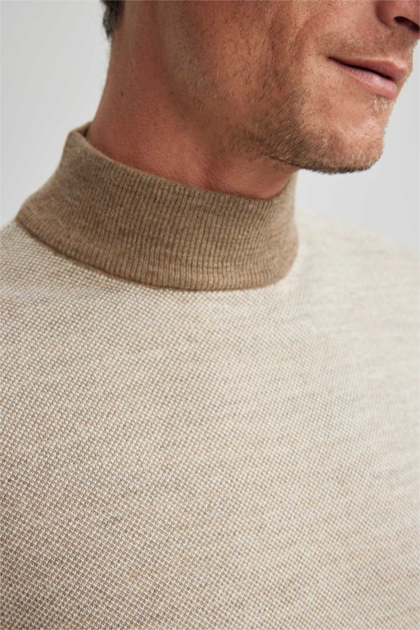 رجالي ميلانج بيج فاتح بلوفر تريكو بقصة عادية هاي كول