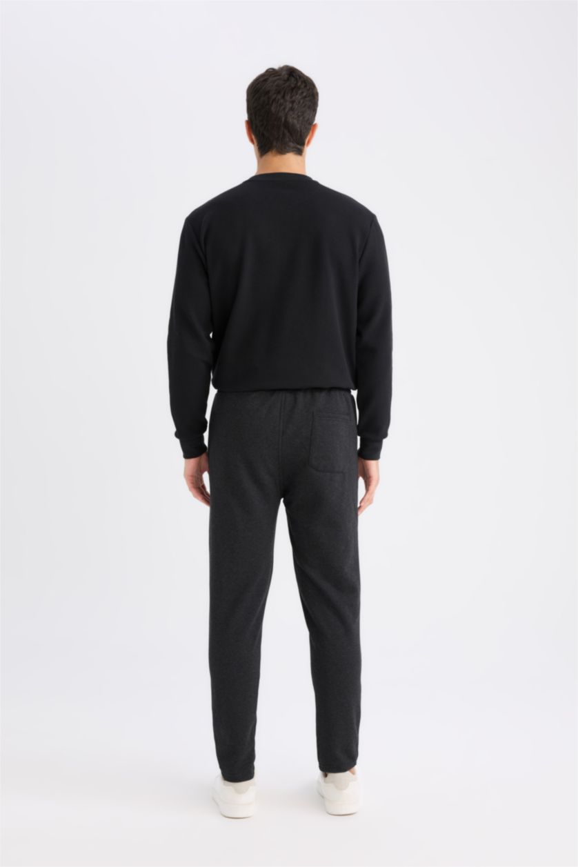 Erkek Antrasit Melanj Pike İnce Eşofman Altı Slim Fit Dar Kesim Düz Paça Beli Bağcıklı Cepli