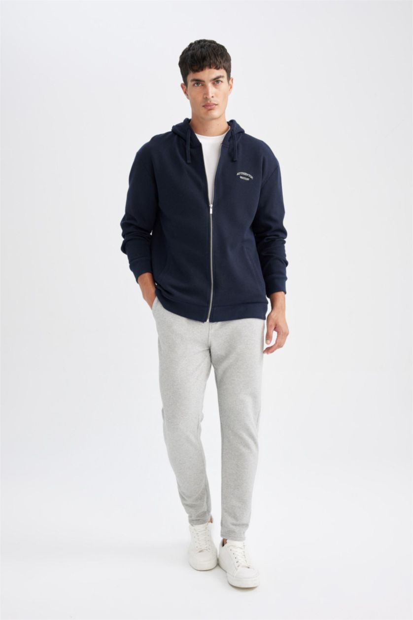 Erkek Gri Melanj Pike İnce Eşofman Altı Slim Fit Dar Kesim Düz Paça Beli Bağcıklı Cepli