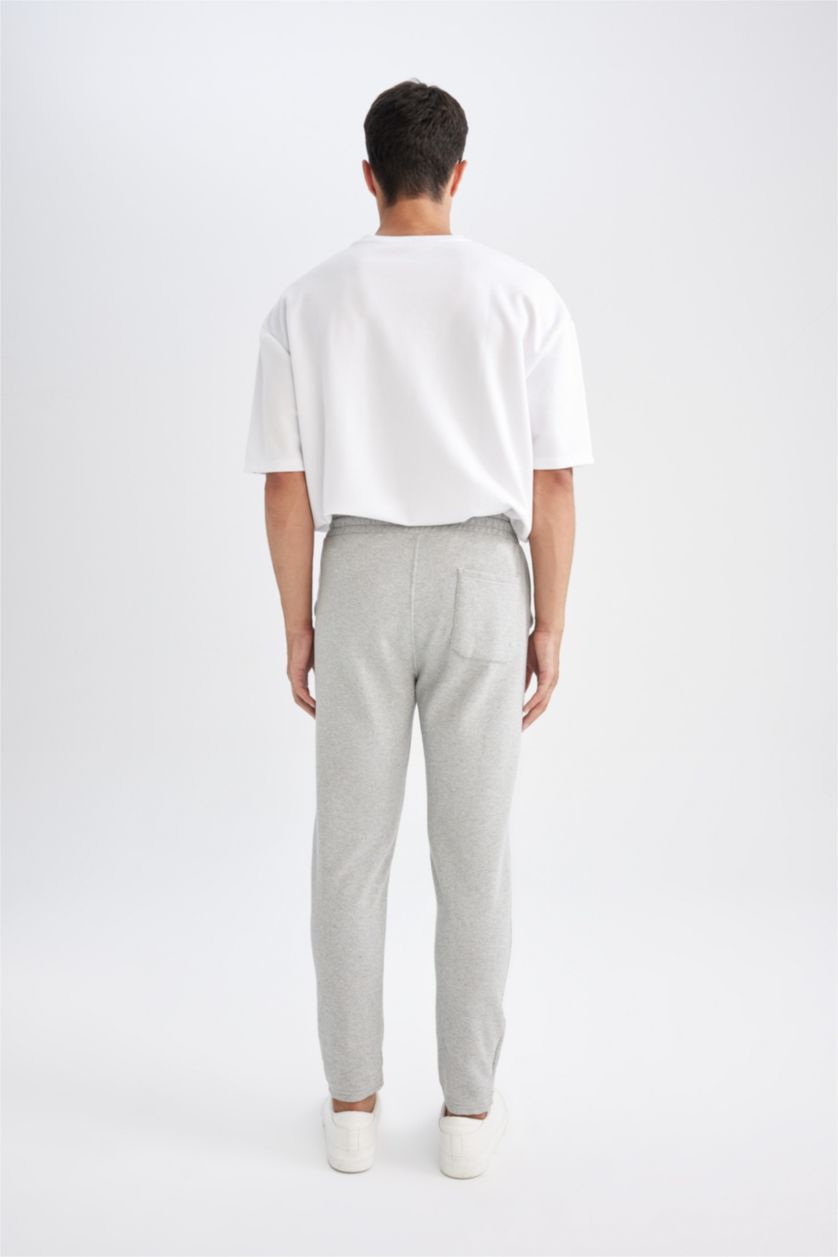 Erkek Gri Melanj Pike İnce Eşofman Altı Slim Fit Dar Kesim Düz Paça Beli Bağcıklı Cepli