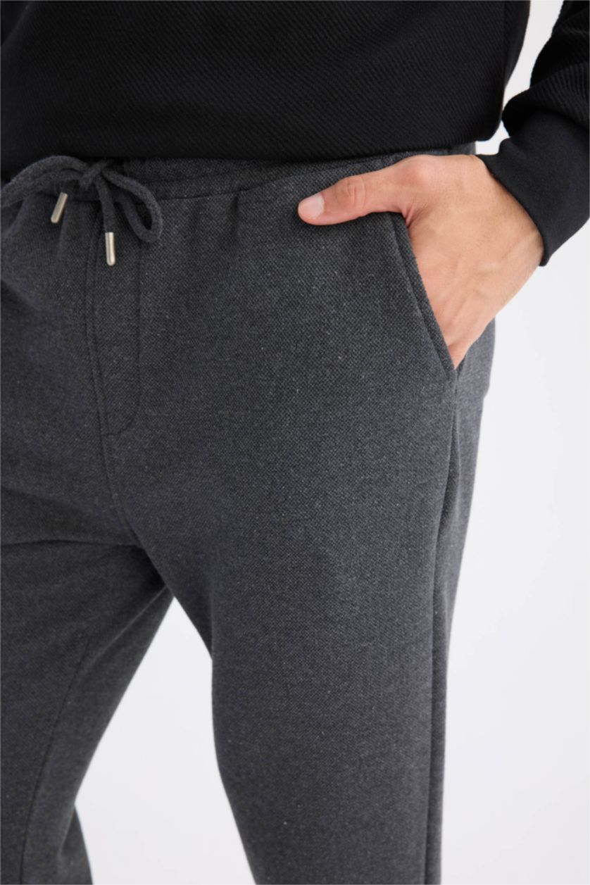 Erkek Antrasit Slim Fit Dar Kesim İnce Jogger Eşofman Altı Basic Düz Pike Beli Bağcıklı Lastikli Paça Cepli 