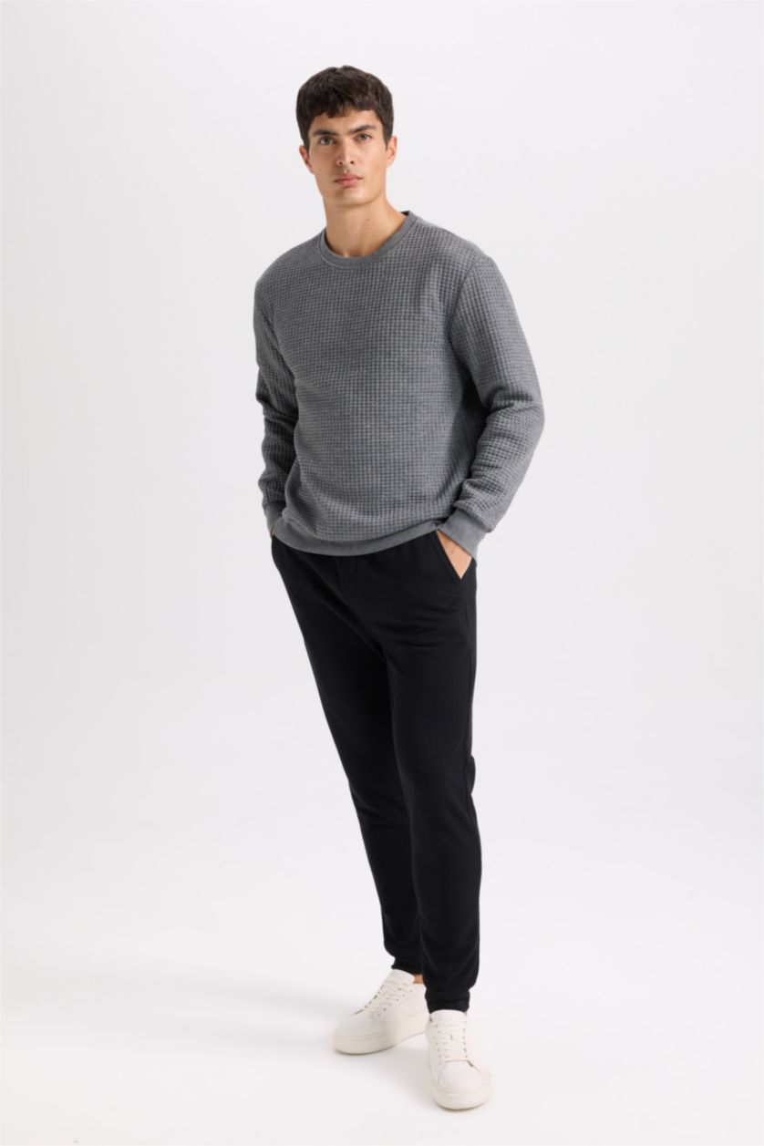 MAN Black Slim Fit Rib Hem Pique Trousers