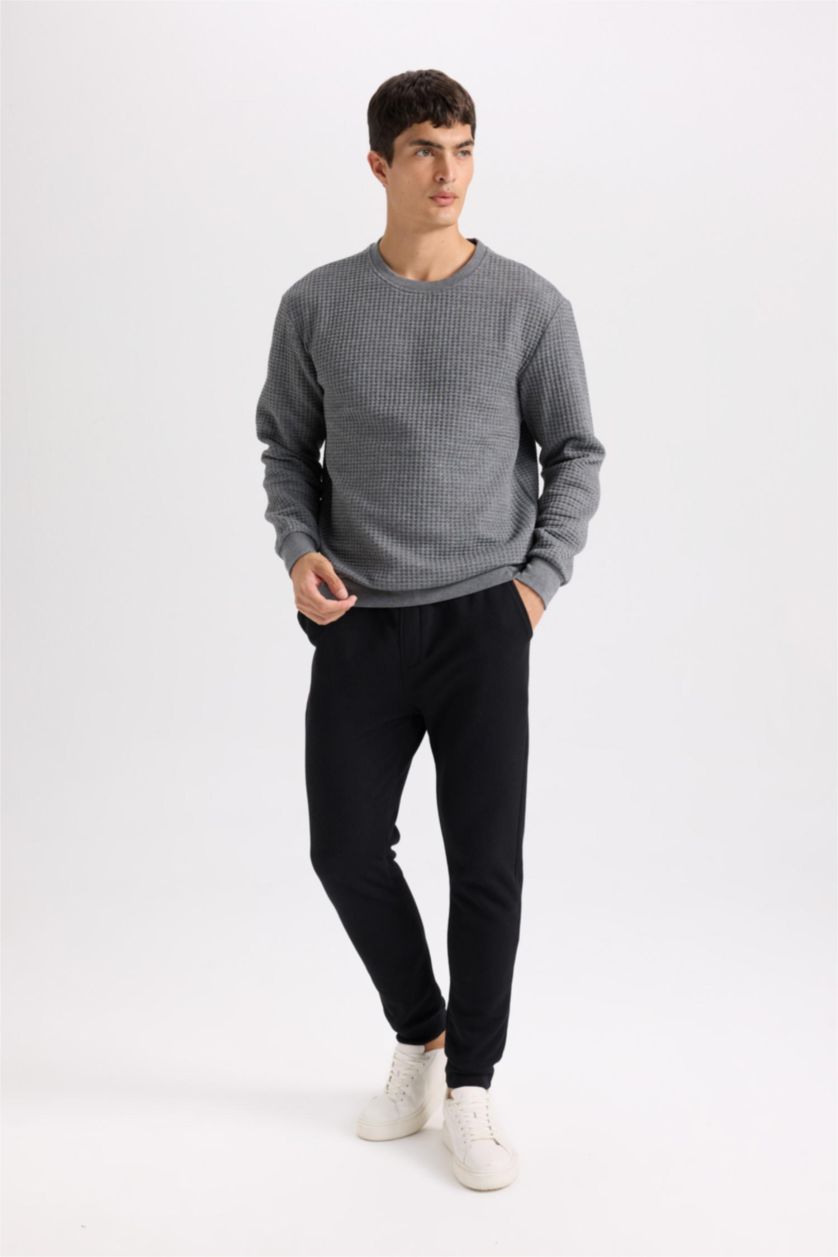 MAN Black Slim Fit Rib Hem Pique Trousers