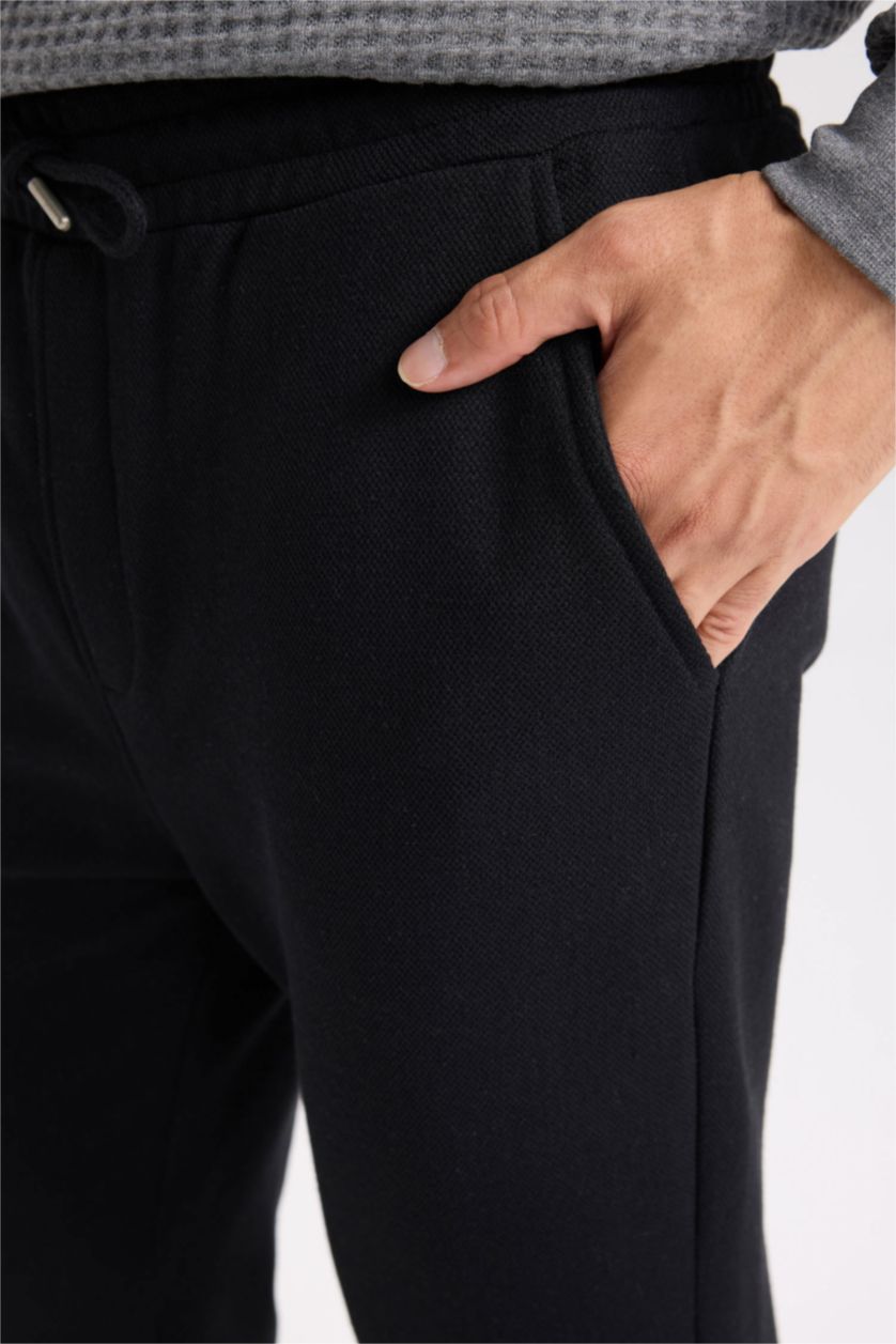 MAN Black Slim Fit Rib Hem Pique Trousers