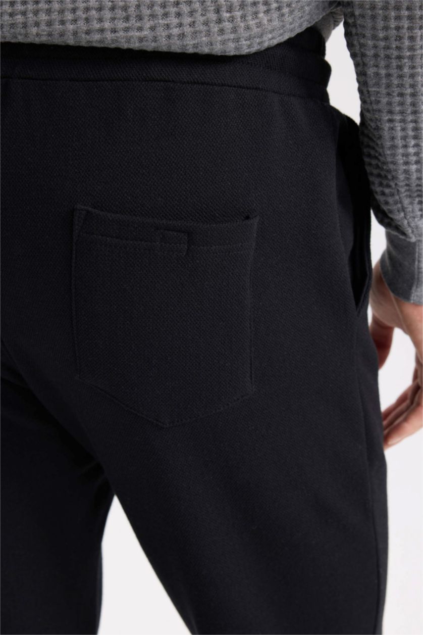 MAN Black Slim Fit Rib Hem Pique Trousers