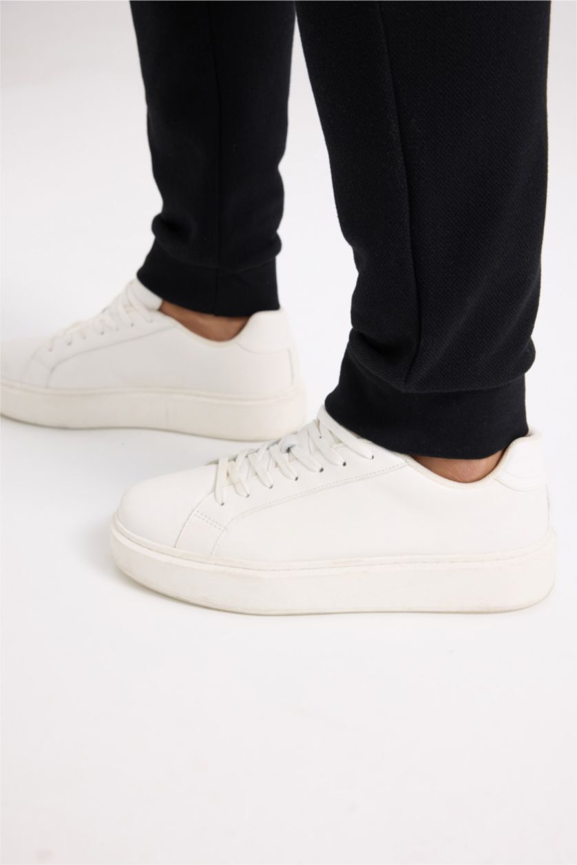 MAN Black Slim Fit Rib Hem Pique Trousers