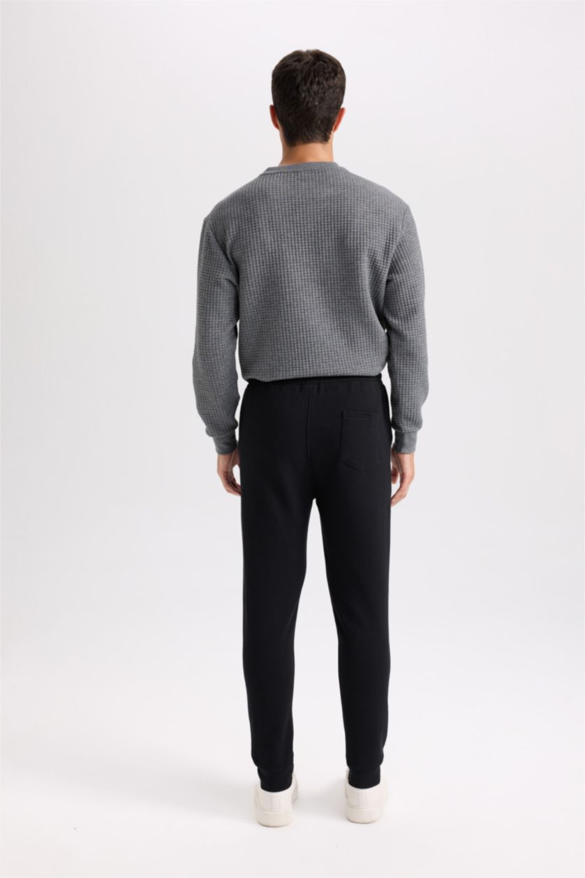 MAN Black Slim Fit Rib Hem Pique Trousers