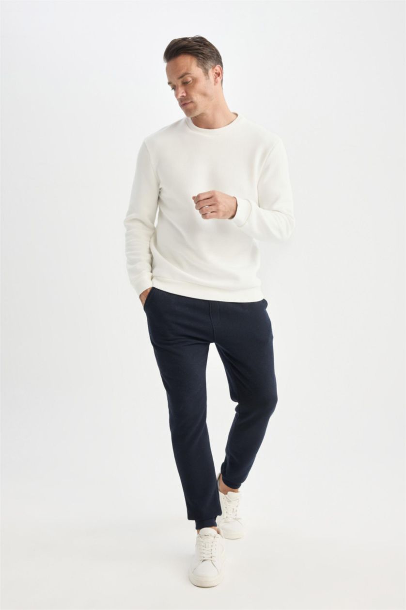 Erkek Lacivert Slim Fit Dar Kesim İnce Jogger Eşofman Altı Basic Düz Pike Beli Bağcıklı Lastikli Paça Cepli 