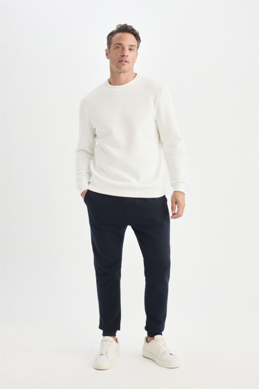 Erkek Lacivert Slim Fit Dar Kesim İnce Jogger Eşofman Altı Basic Düz Pike Beli Bağcıklı Lastikli Paça Cepli 