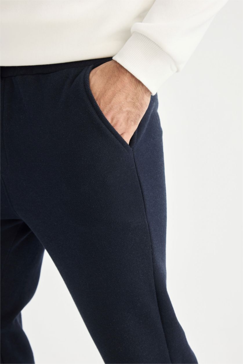 Erkek Lacivert Slim Fit Dar Kesim İnce Jogger Eşofman Altı Basic Düz Pike Beli Bağcıklı Lastikli Paça Cepli 