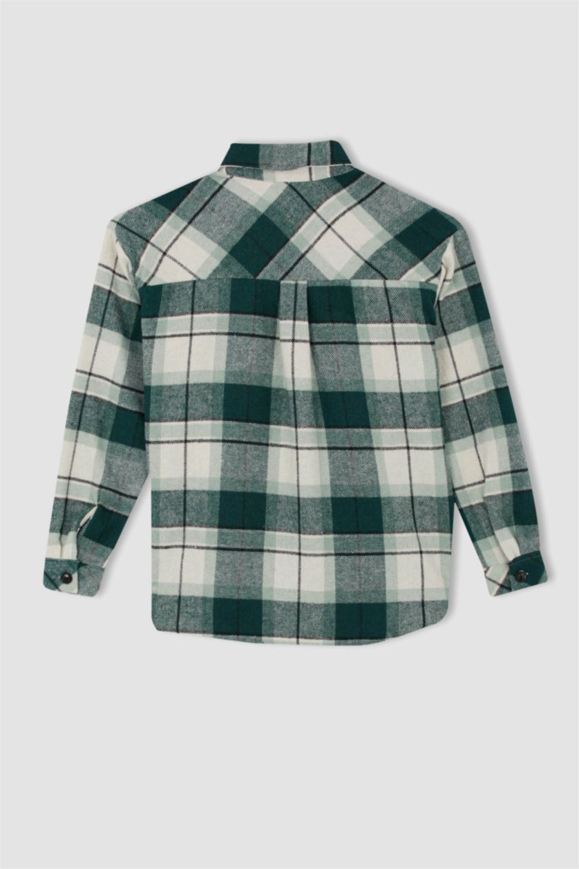 FEMME Vert Foncé Chemises à manches longues Flanelle Carreaux Col De Chemise Une poche