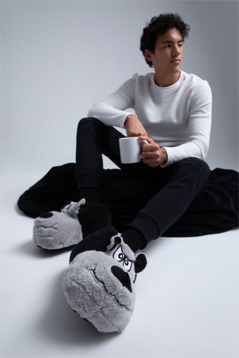 HOMME Noir Chaussons Defacto Fit Dog Figured Panduf House pour hommes