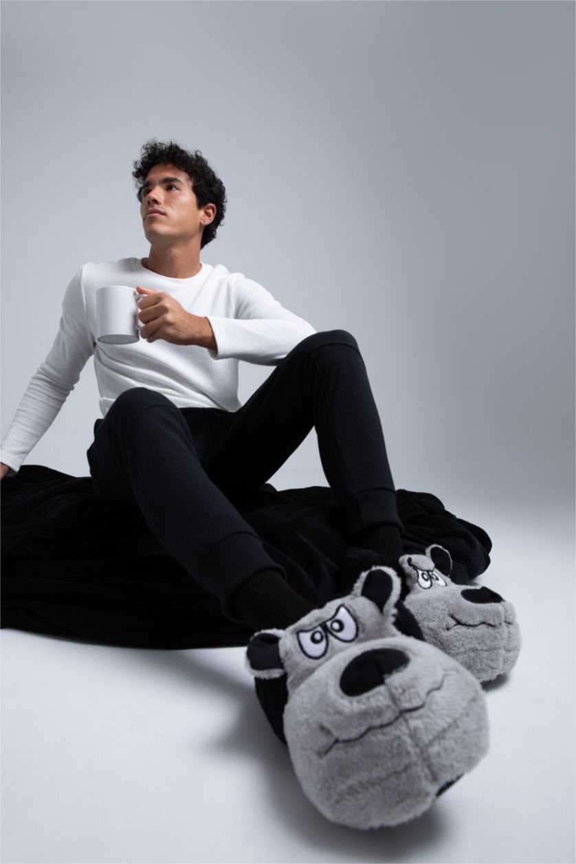 HOMME Noir Chaussons Defacto Fit Dog Figured Panduf House pour hommes