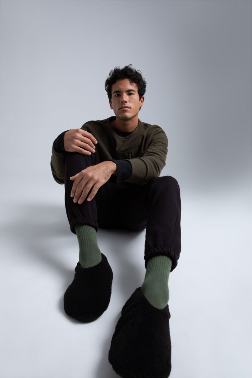 MAN Black Men's Defacto Fit Panduf House Slippers