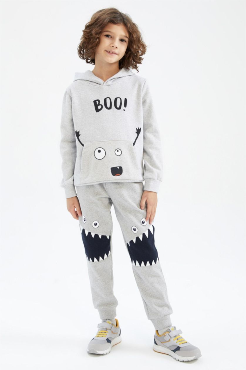 Erkek Çocuk - Genç Erkek Gri Melanj Erkek Çocuk Geri Dönüşümlü Baskılı Eşofman Alt