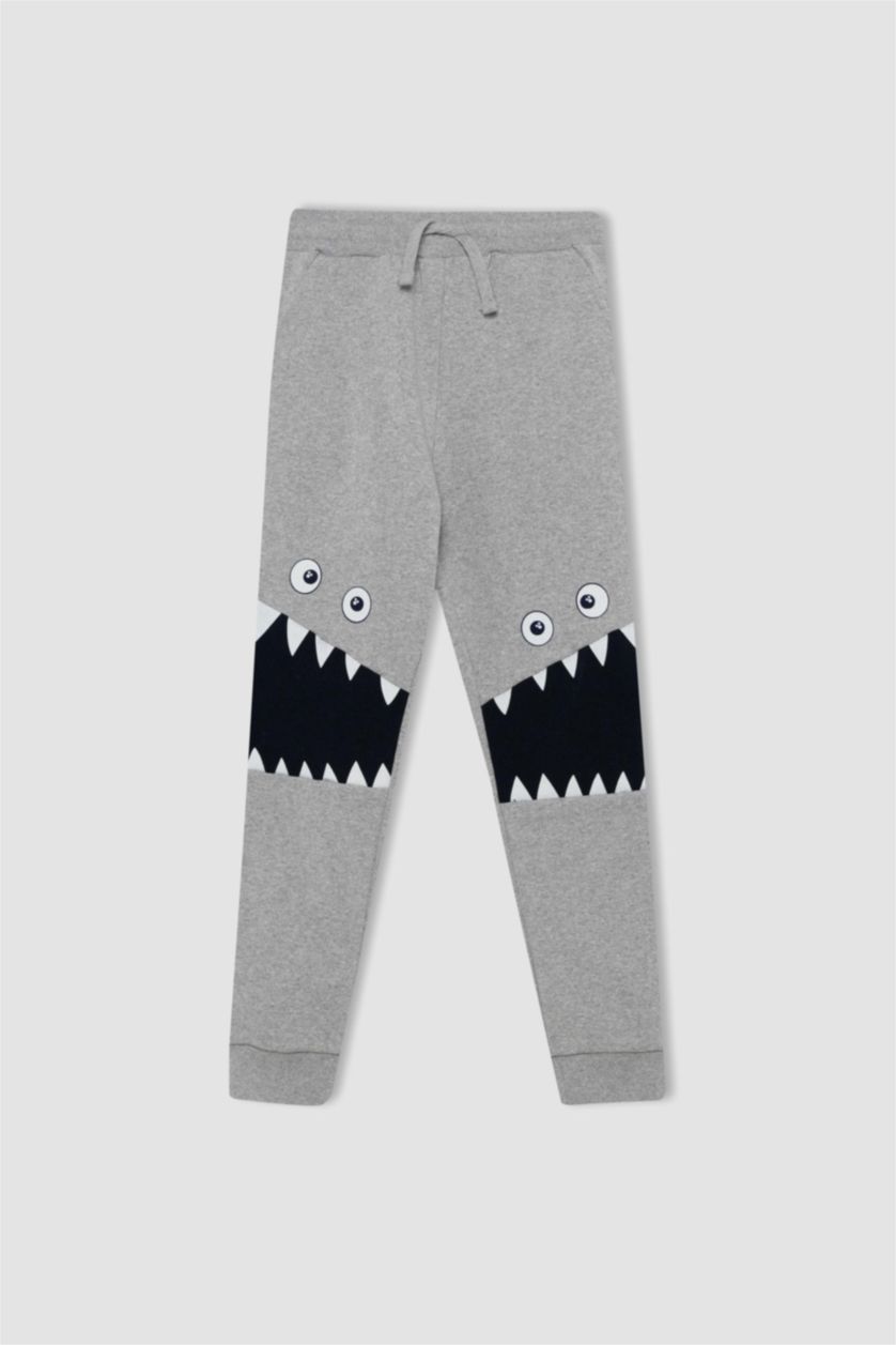 Erkek Çocuk - Genç Erkek Gri Melanj Erkek Çocuk Geri Dönüşümlü Baskılı Eşofman Alt