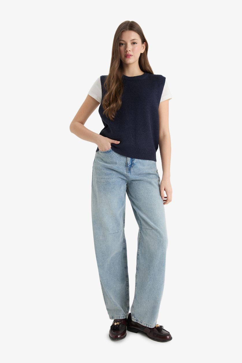 Женщины Синий Оверсайз, свободный крой, круглый вырез, свитер