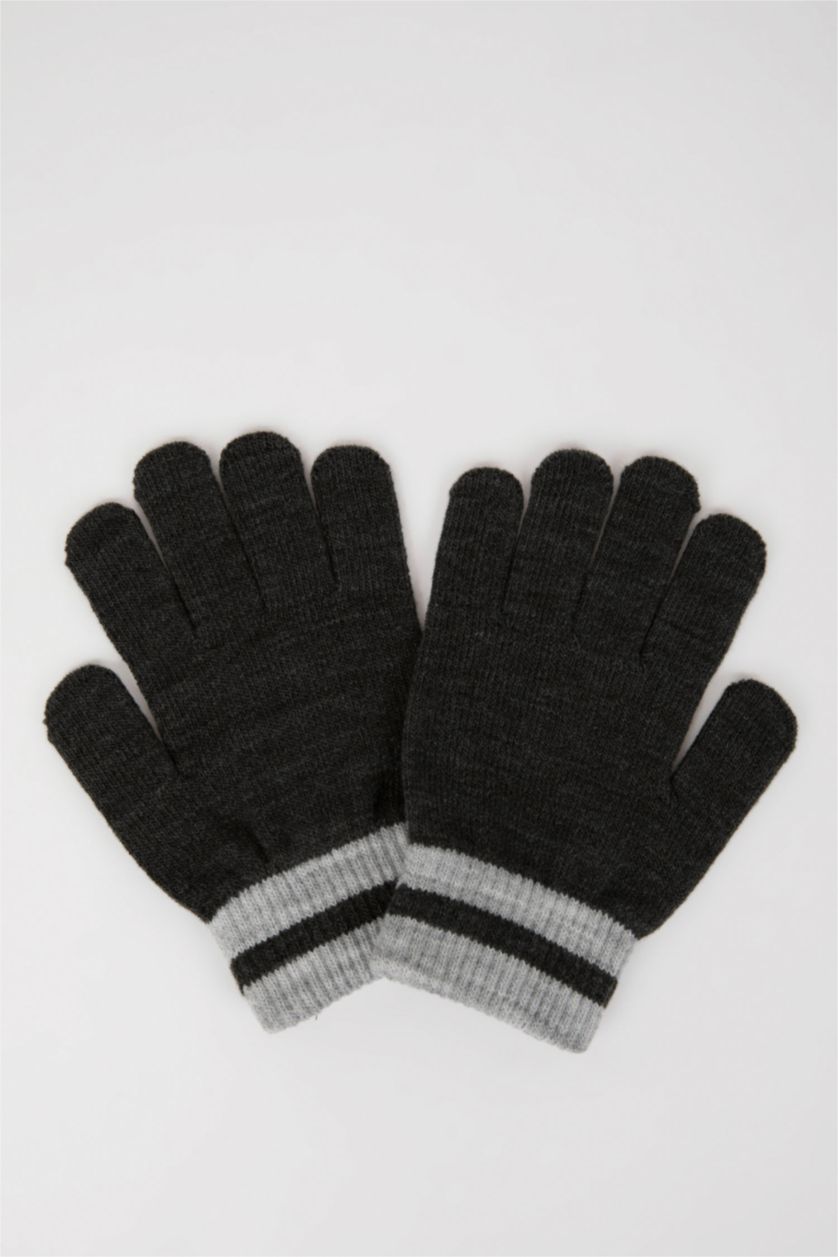 Erkek Çocuk - Genç Erkek Antrasit Erkek Çocuk Baskılı Triko Eldiven