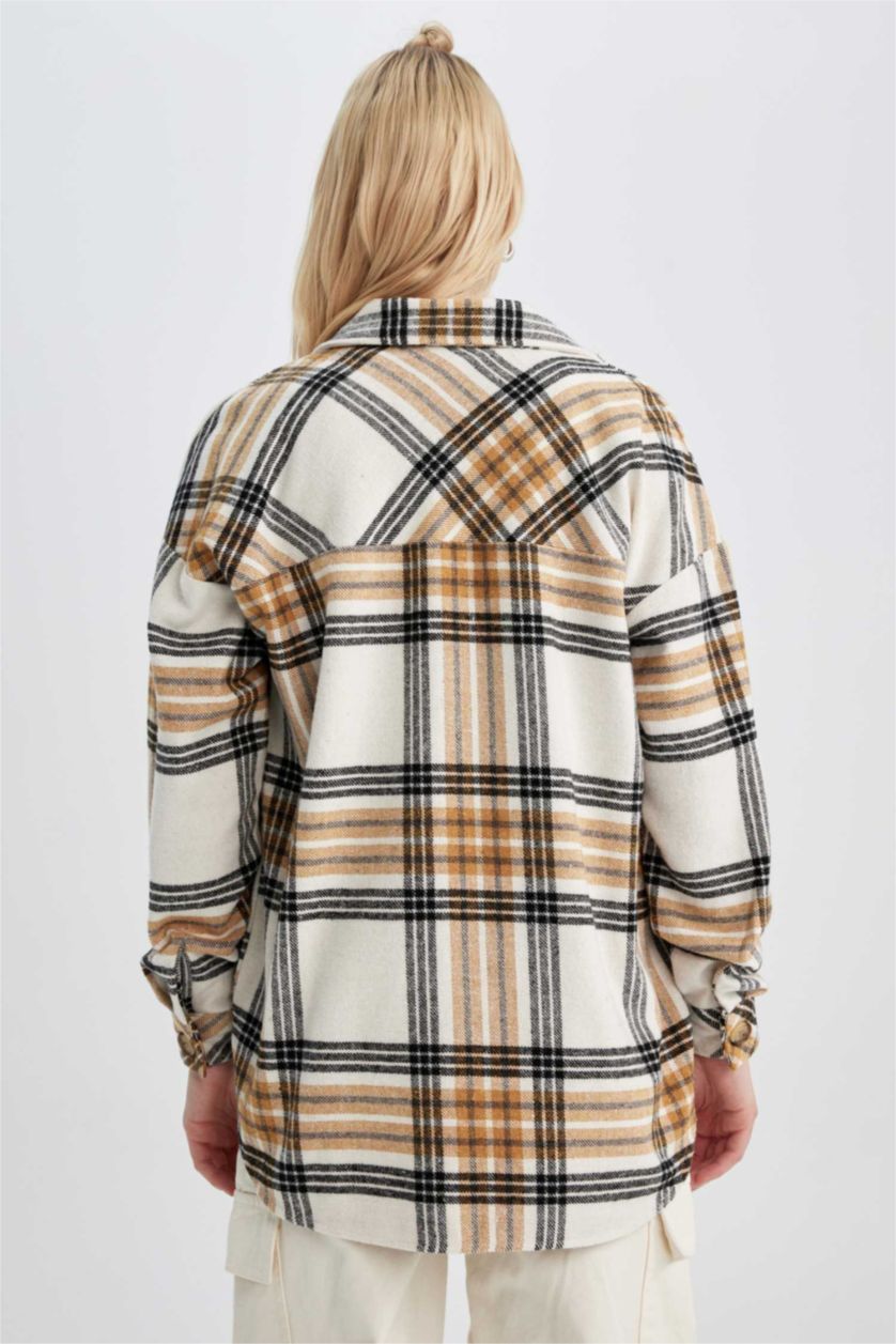 Женская Светло коричневый Туника с воротником с длинным рукавом