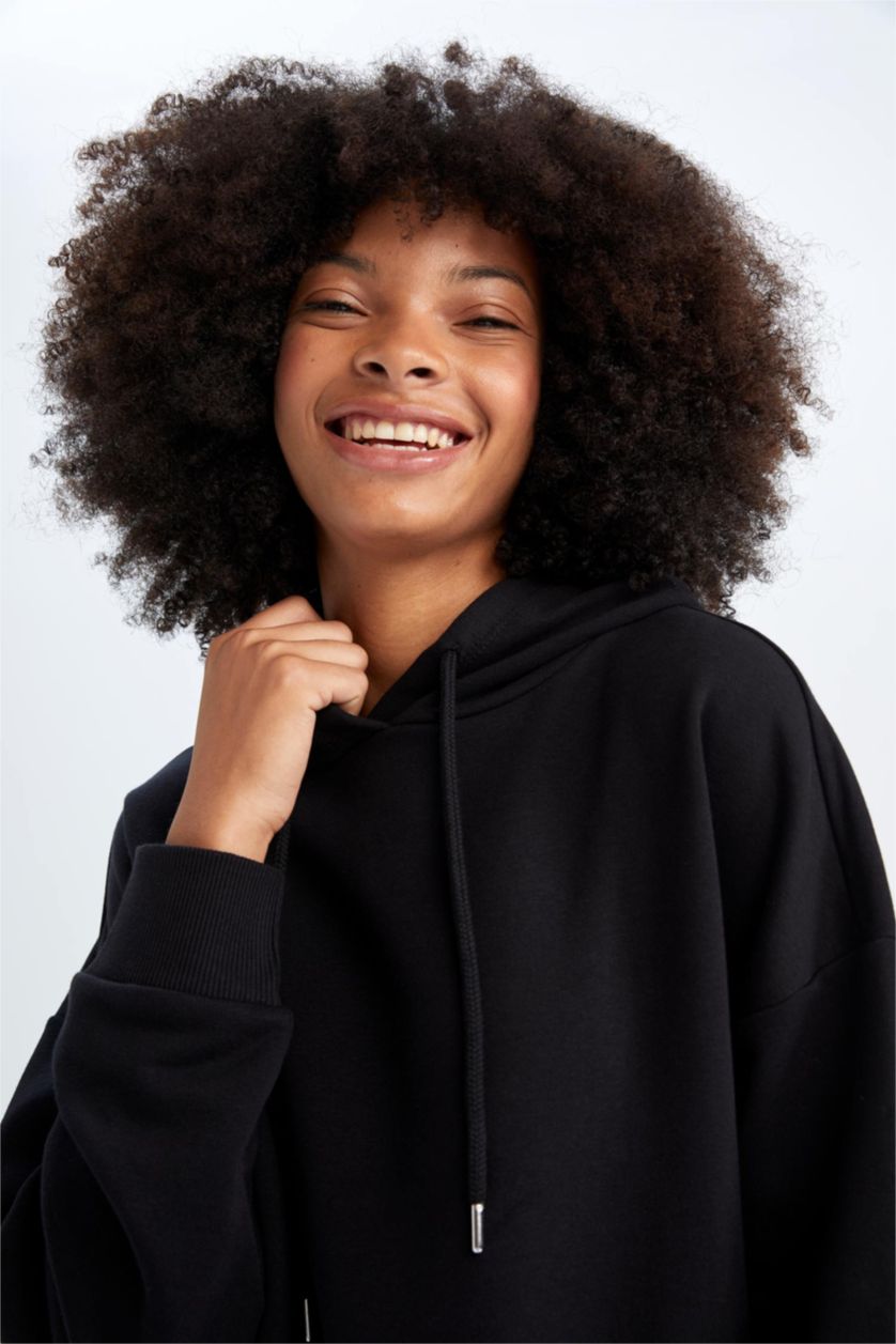 FEMME Noir Sweat- Shirt Coupe Oversize À capuche Manche Longue Avec Poche