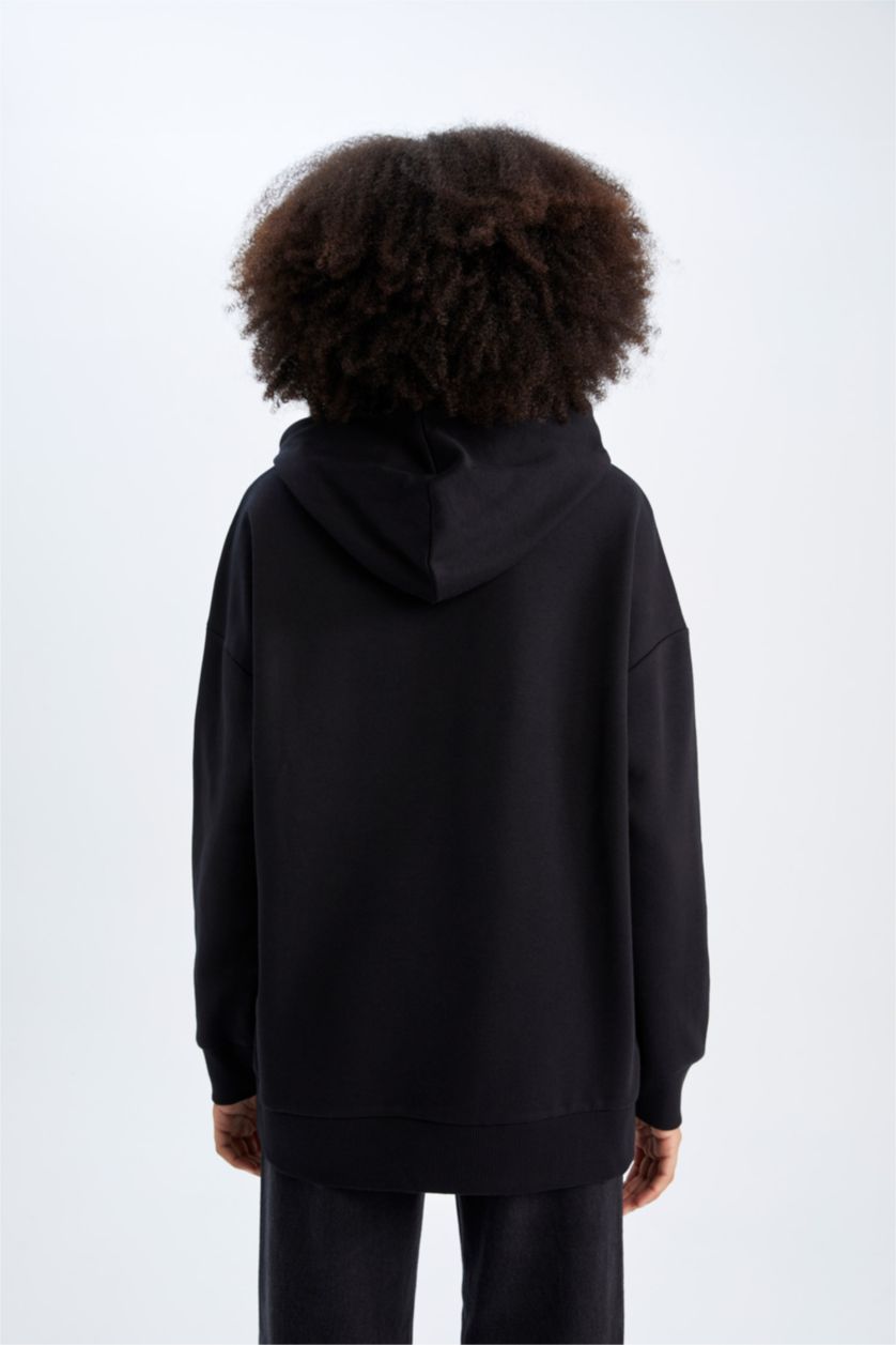 FEMME Noir Sweat- Shirt Coupe Oversize À capuche Manche Longue Avec Poche