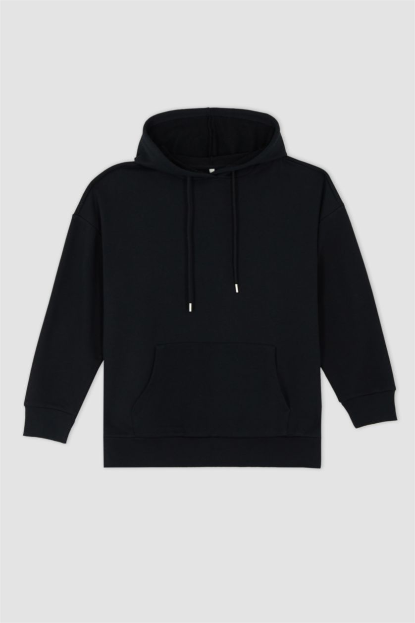 FEMME Noir Sweat- Shirt Coupe Oversize À capuche Manche Longue Avec Poche