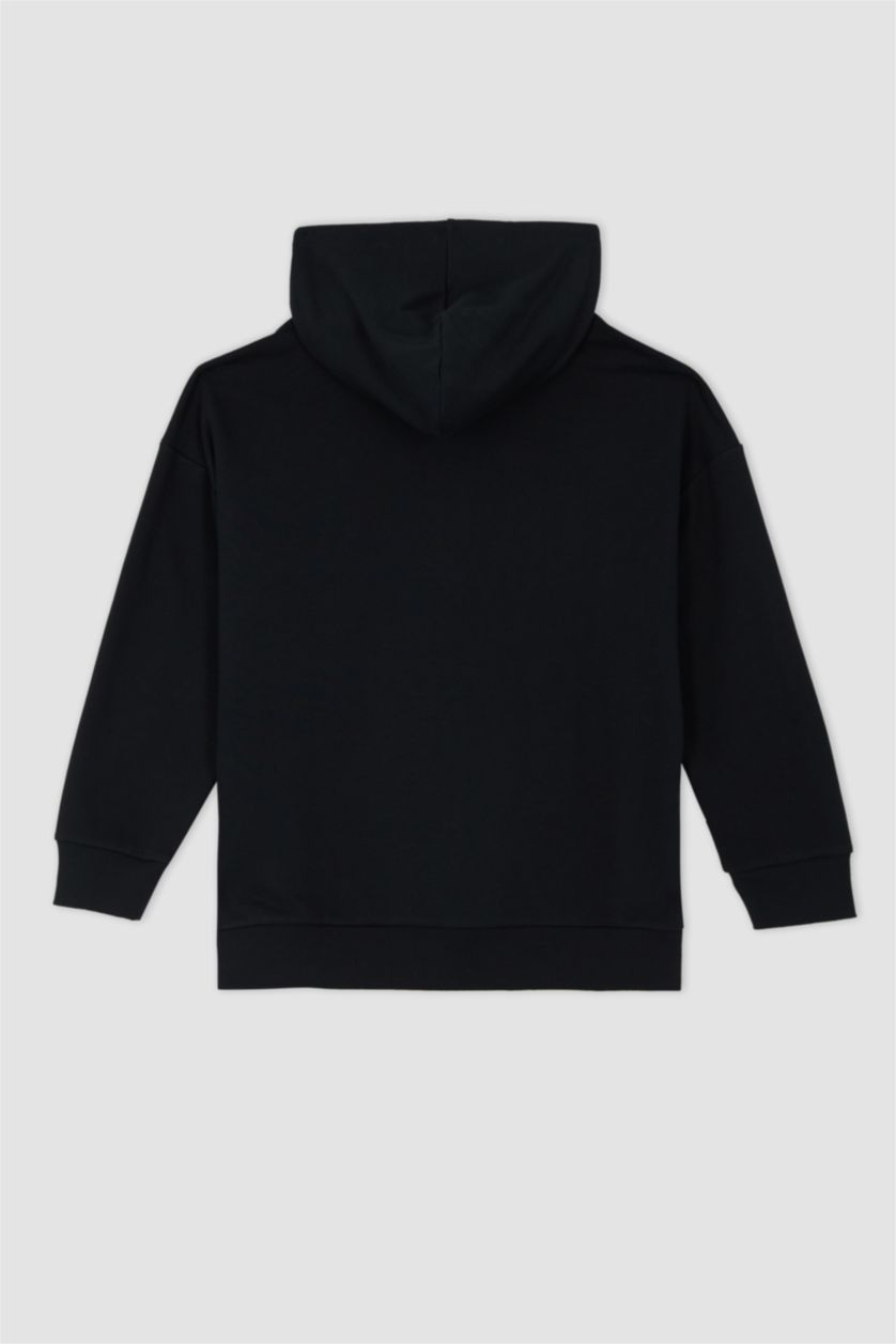 FEMME Noir Sweat- Shirt Coupe Oversize À capuche Manche Longue Avec Poche