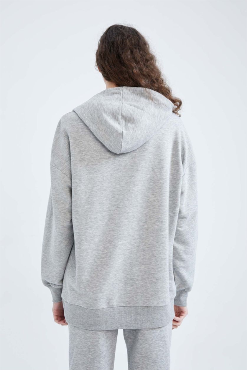 FEMME Gris Sweat- Shirt Coupe Oversize À capuche Manche Longue Avec Poche