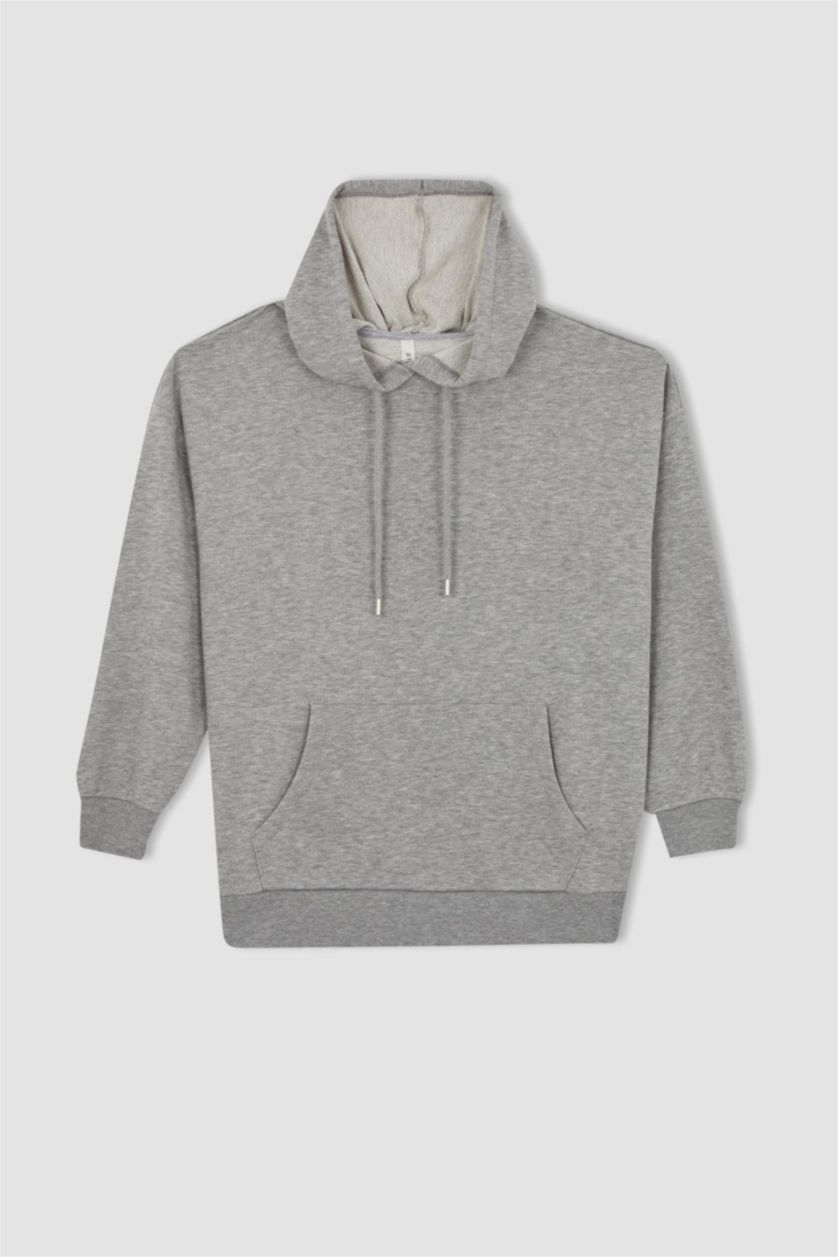 FEMME Gris Sweat- Shirt Coupe Oversize À capuche Manche Longue Avec Poche