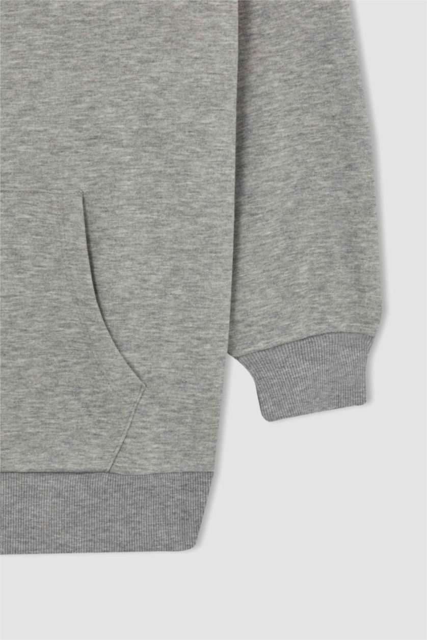 FEMME Gris Sweat- Shirt Coupe Oversize À capuche Manche Longue Avec Poche