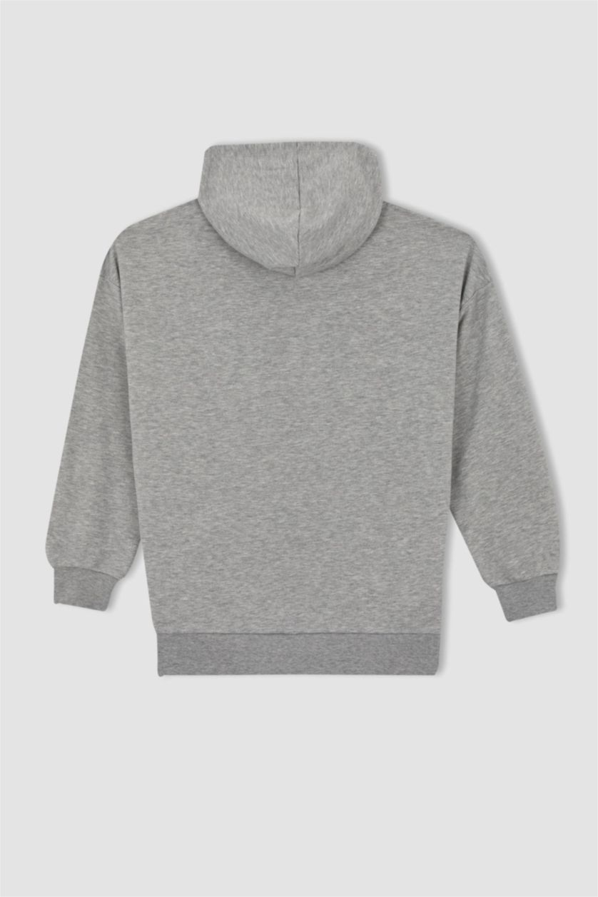 FEMME Gris Sweat- Shirt Coupe Oversize À capuche Manche Longue Avec Poche