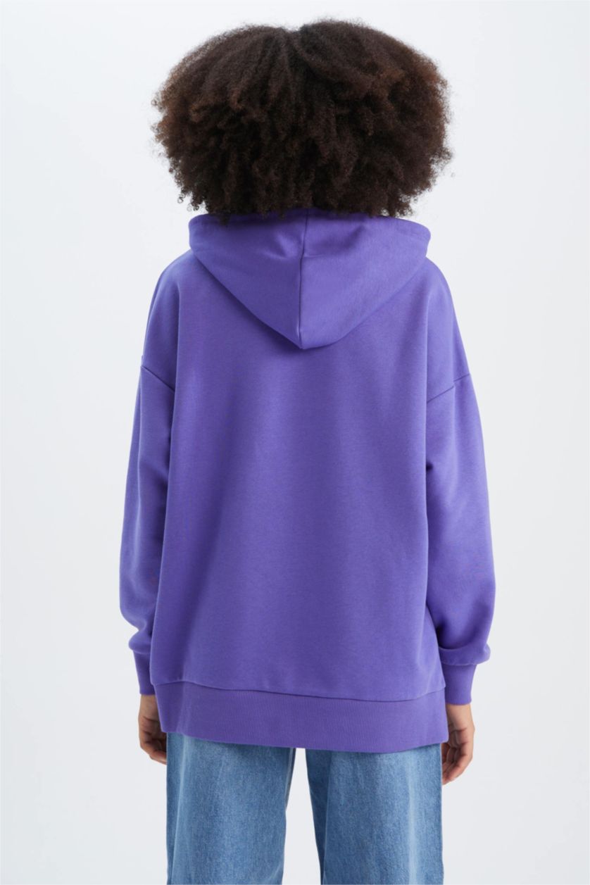 نساء بنفسجي سويت شيرت اوفر سايز بغطاء للرأس بجيب
