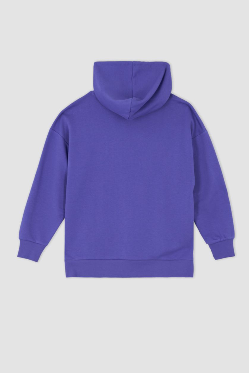 نساء بنفسجي سويت شيرت اوفر سايز بغطاء للرأس بجيب