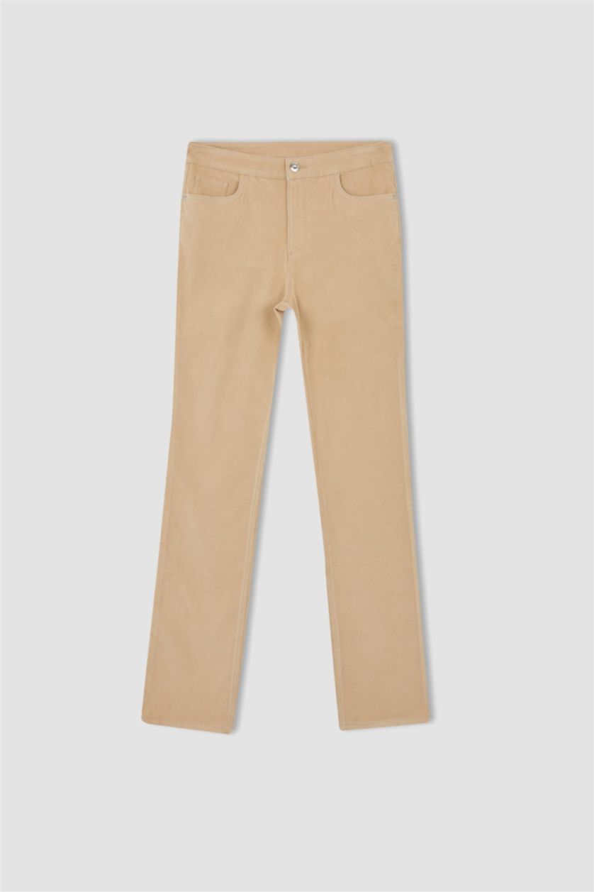 FEMME Beige Pantalon Velours Côtelé