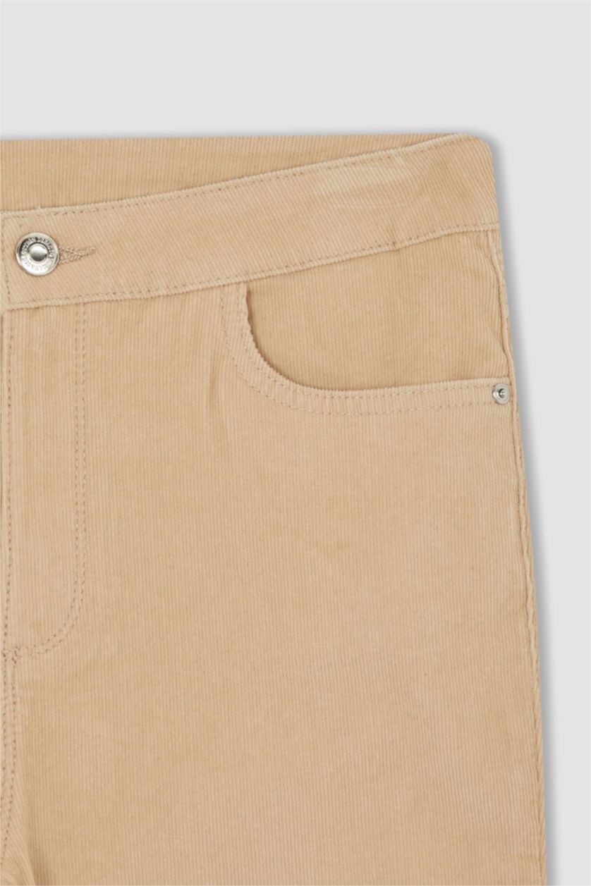 FEMME Beige Pantalon Velours Côtelé