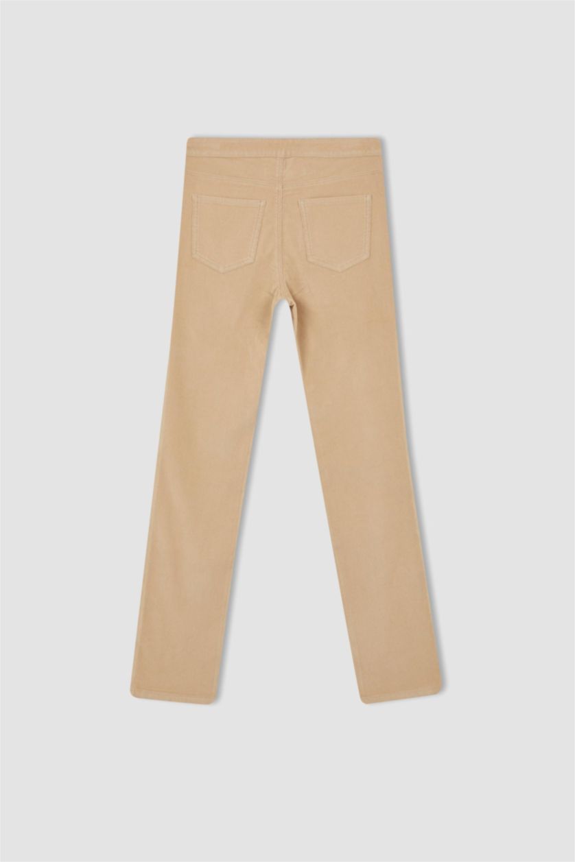 FEMME Beige Pantalon Velours Côtelé