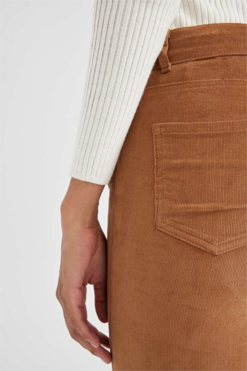 Kadın Camel Carmela Yüksek Bel Standart Paça Cepli Fitilli Kadife Pantolon