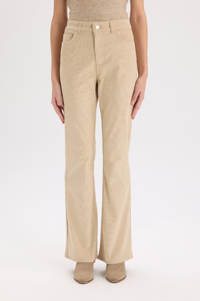 Kadın Bej Yüksek Bel Flare Fıt Pantolon