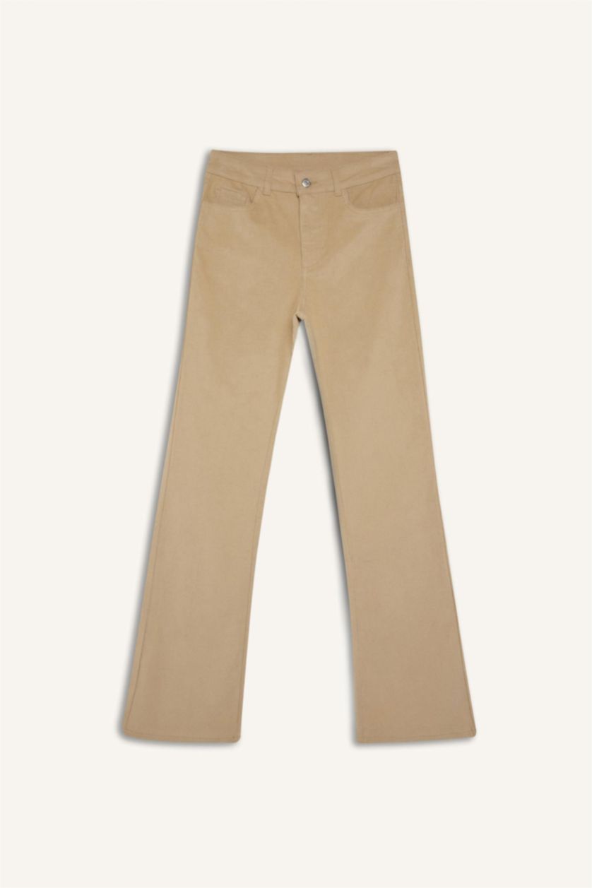 Kadın Bej Yüksek Bel Flare Fıt Pantolon