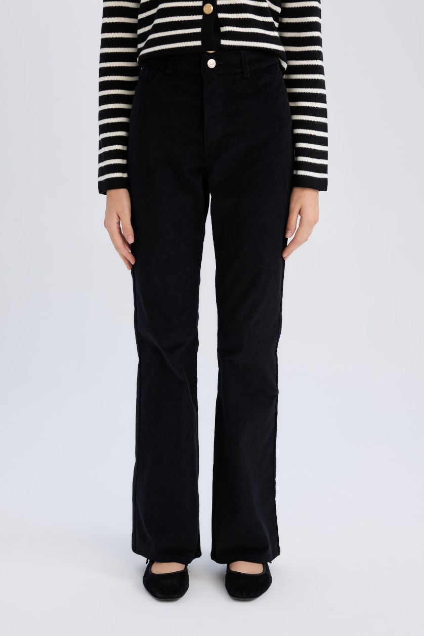 WOMAN Black Flared Basic Corduroy Trousers