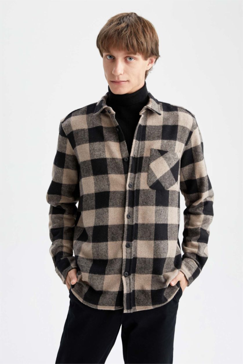 رجال فيزوني قميص كاروهات بقصة عادية