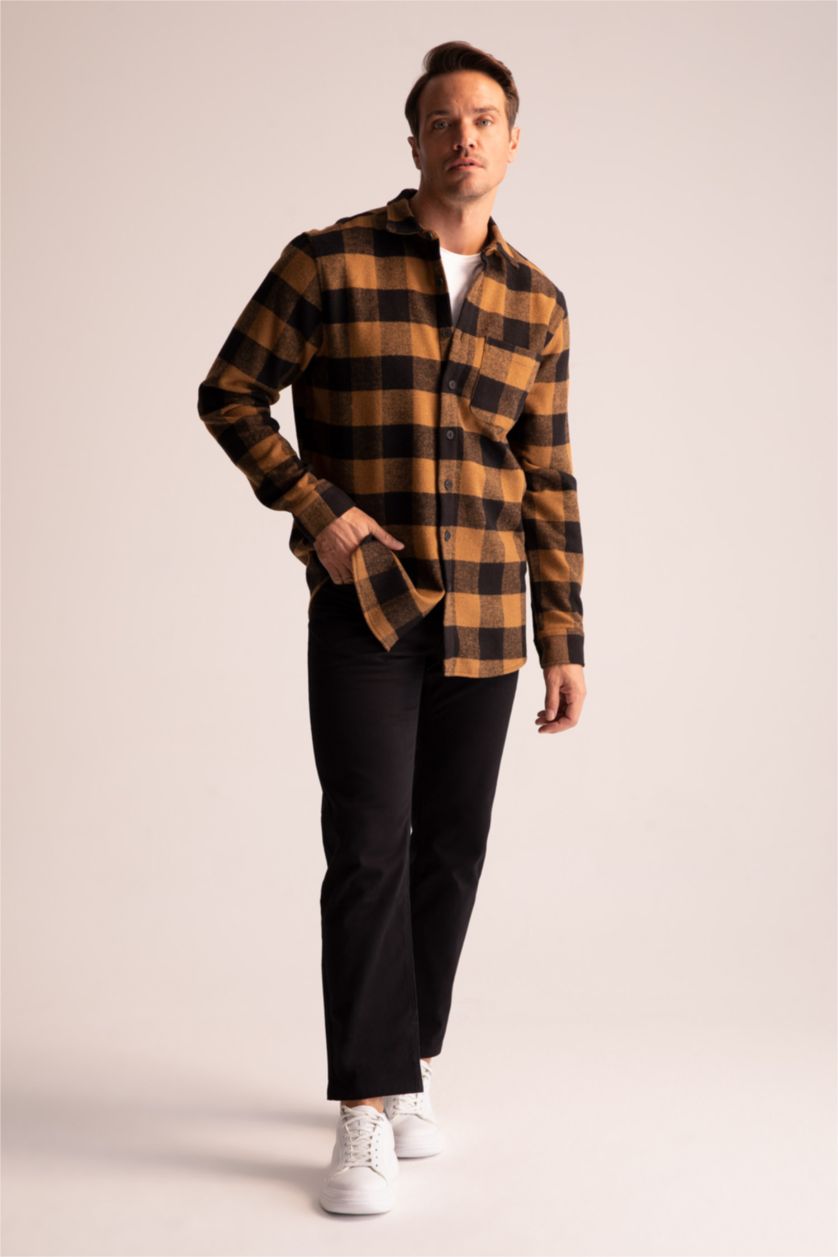 HOMME Beige Chemises à manches longues Coupe Régulière Carreaux